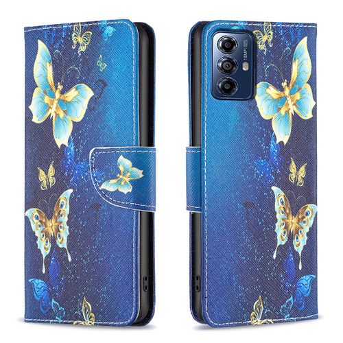 Moto G Play 2024 Colored Drawing Pattern Leather Phone Case - Gold Butterfly